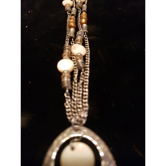 Silver Mother of Pearl Beaded Necklace 2 Strand Adjustable Lobster Clasp - Picture 8 of 8